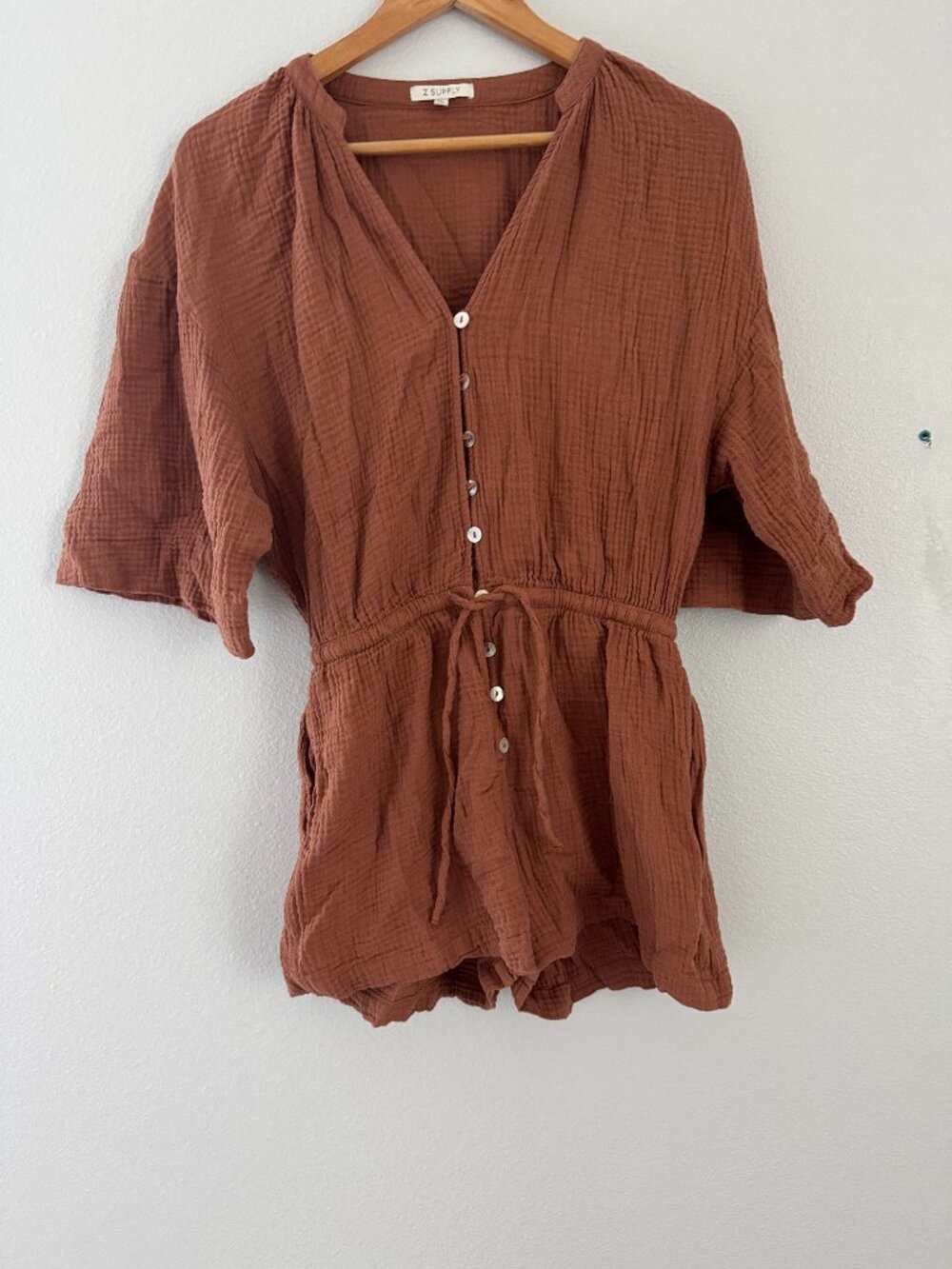 Z Supply Zephyr Gauze Romper Vintage Brown Size Small